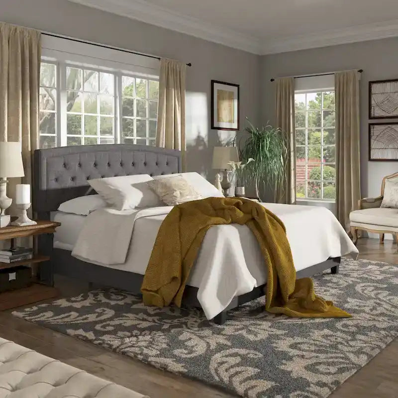 Adjustable Diamond-Tufted Arched Headboard Bed