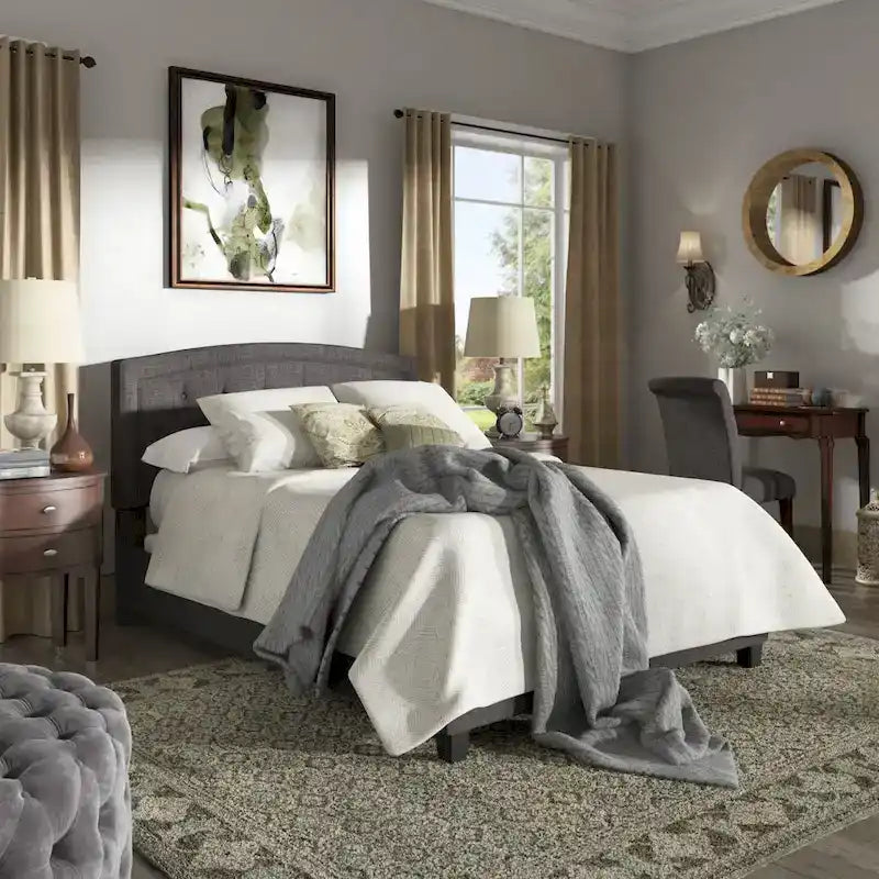 Adjustable Diamond-Tufted Arched Headboard Bed