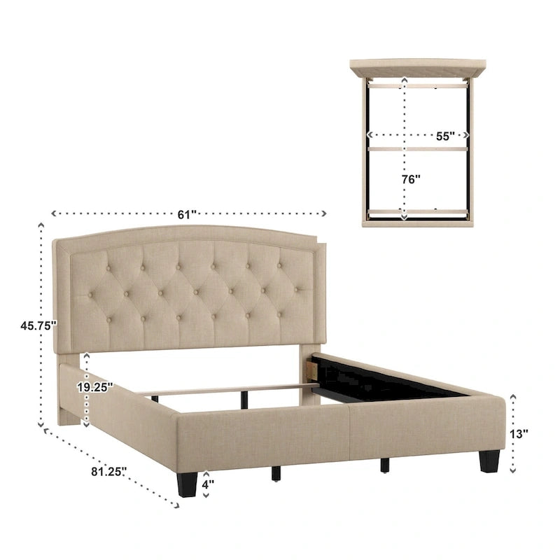 Adjustable Diamond-Tufted Arched Headboard Bed