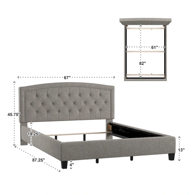 Adjustable Diamond-Tufted Arched Headboard Bed