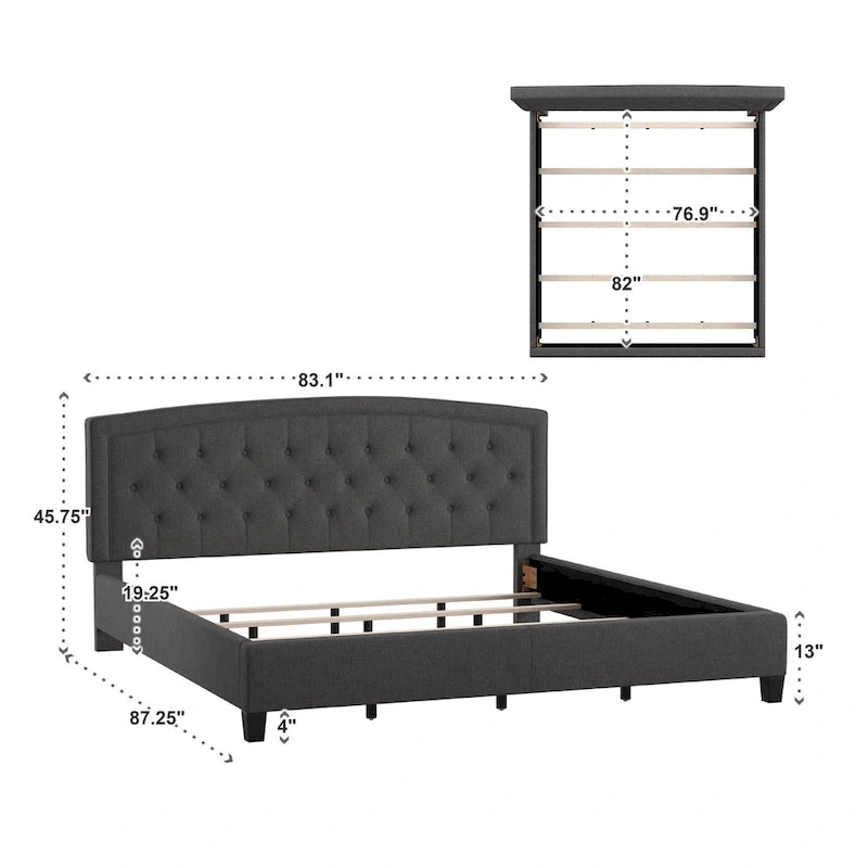 Adjustable Diamond-Tufted Arched Headboard Bed