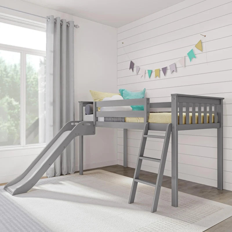 Twin-Size Low Loft Bed with Slide and Ladder