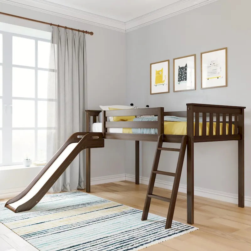 Twin-Size Low Loft Bed with Slide and Ladder