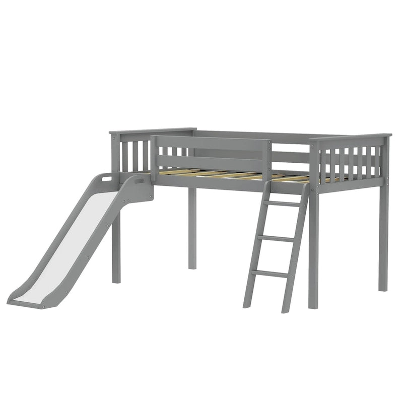 Twin-Size Low Loft Bed with Slide and Ladder