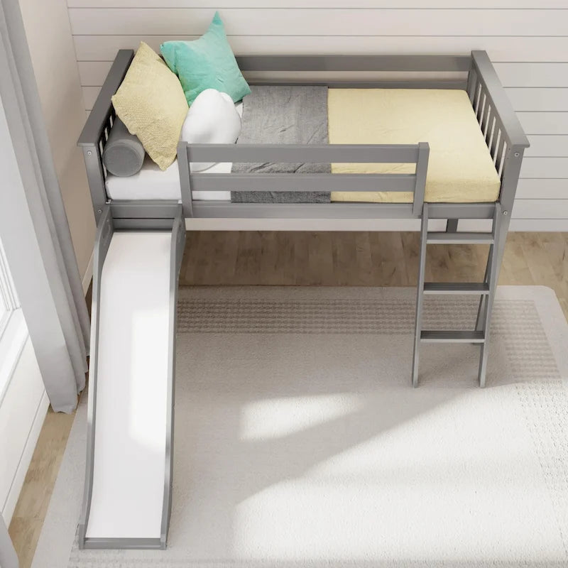 Twin-Size Low Loft Bed with Slide and Ladder
