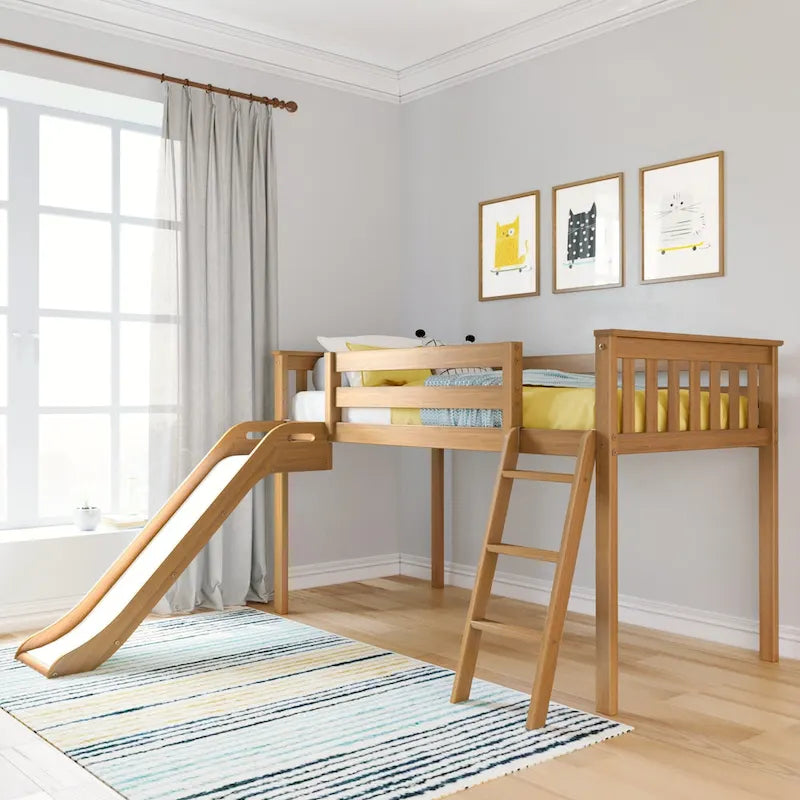 Twin-Size Low Loft Bed with Slide and Ladder