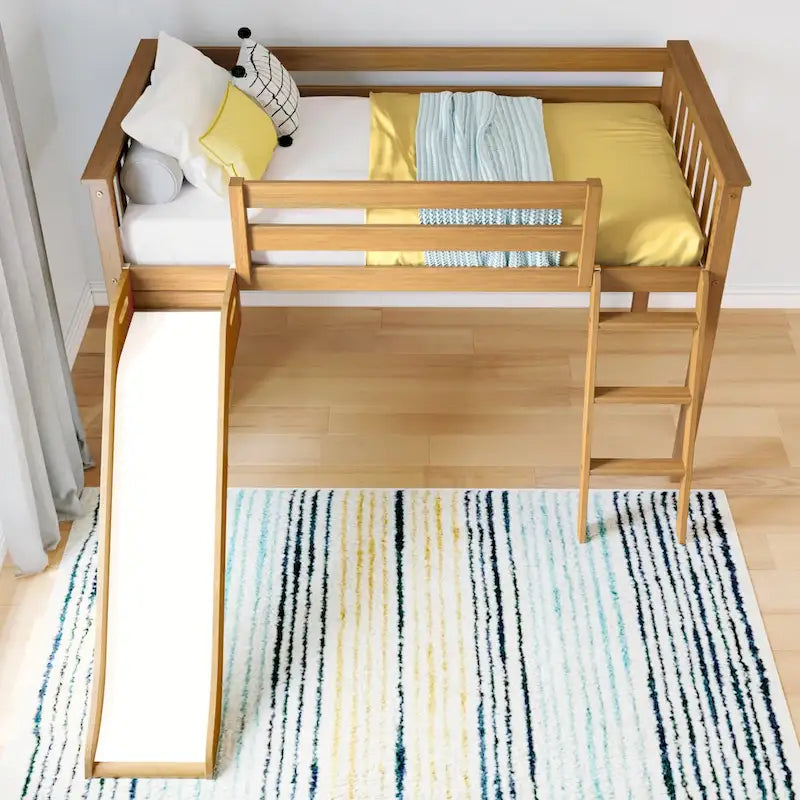 Twin-Size Low Loft Bed with Slide and Ladder