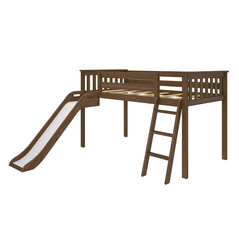 Twin-Size Low Loft Bed with Slide and Ladder