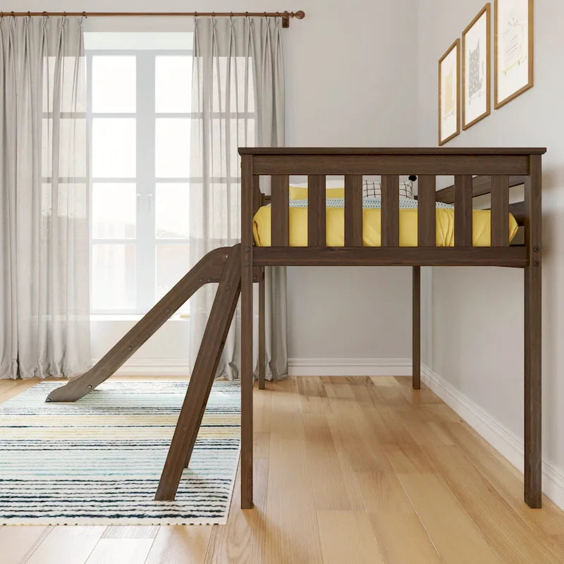Twin-Size Low Loft Bed with Slide and Ladder