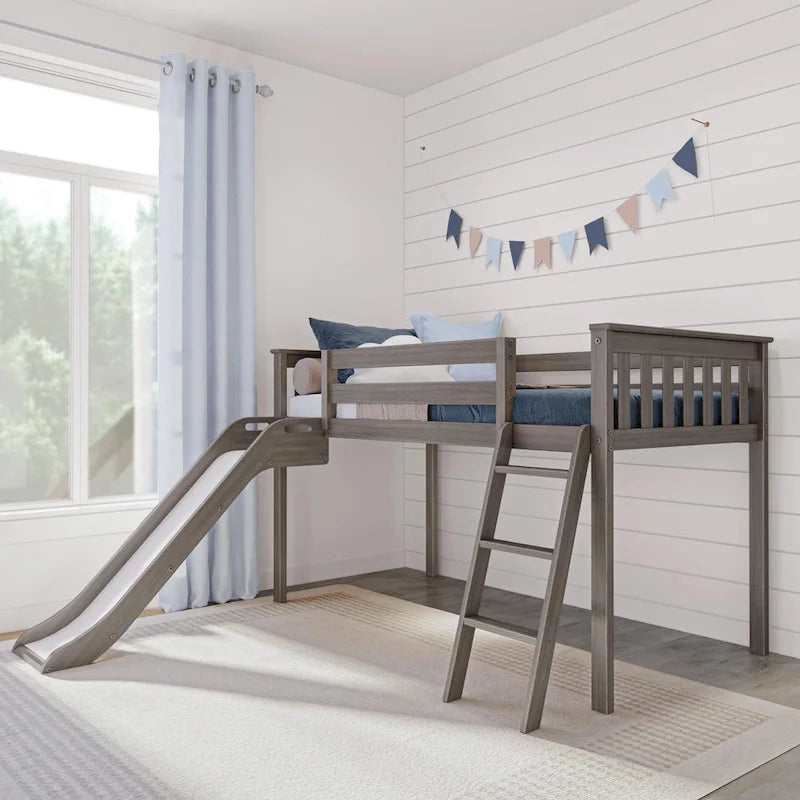 Twin-Size Low Loft Bed with Slide and Ladder