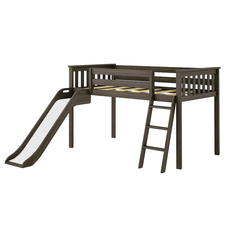 Twin-Size Low Loft Bed with Slide and Ladder
