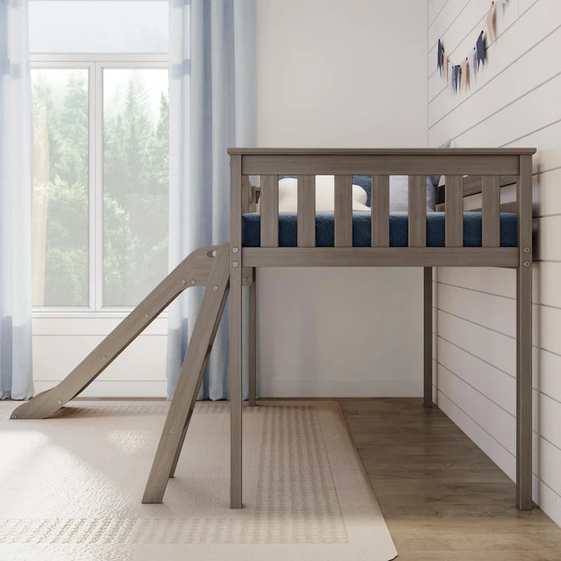 Twin-Size Low Loft Bed with Slide and Ladder