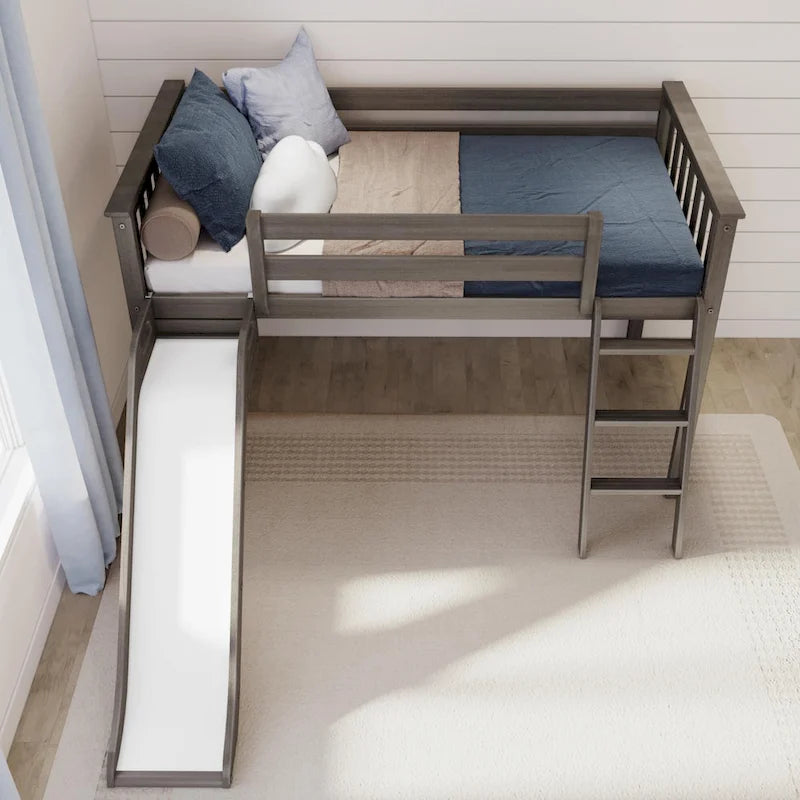 Twin-Size Low Loft Bed with Slide and Ladder