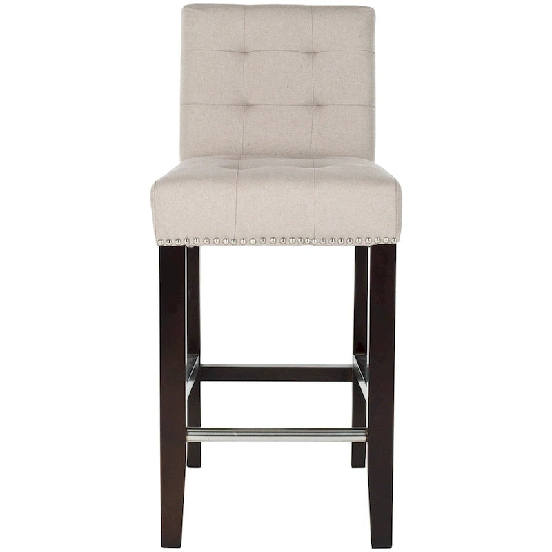 Cream Tufted Counter Stool with Birch Wood Legs
