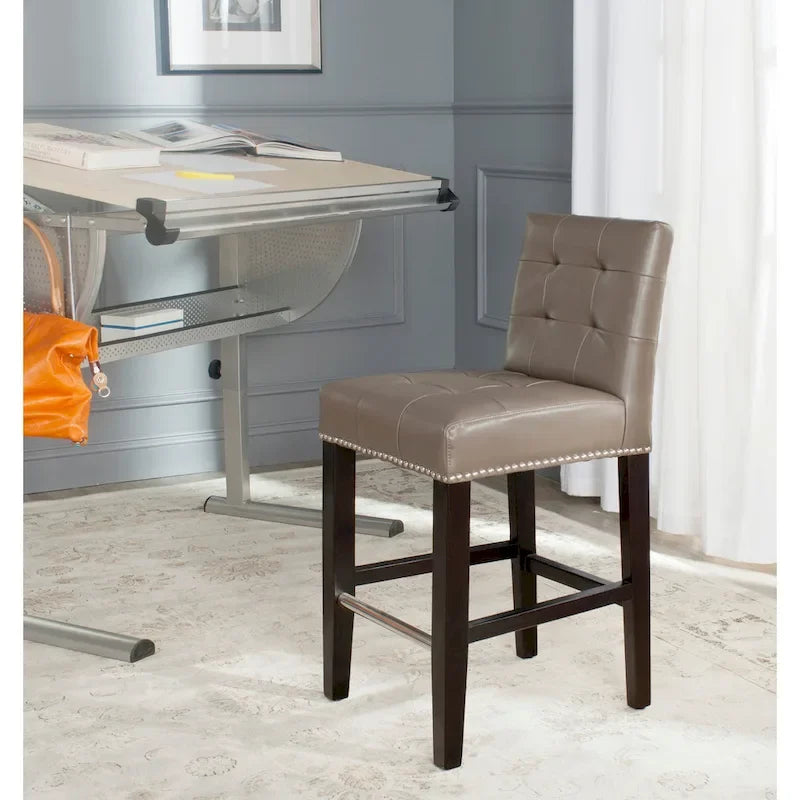 Cream Tufted Counter Stool with Birch Wood Legs