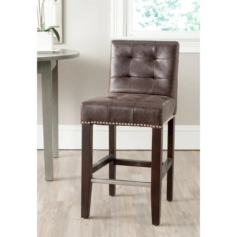 Cream Tufted Counter Stool with Birch Wood Legs
