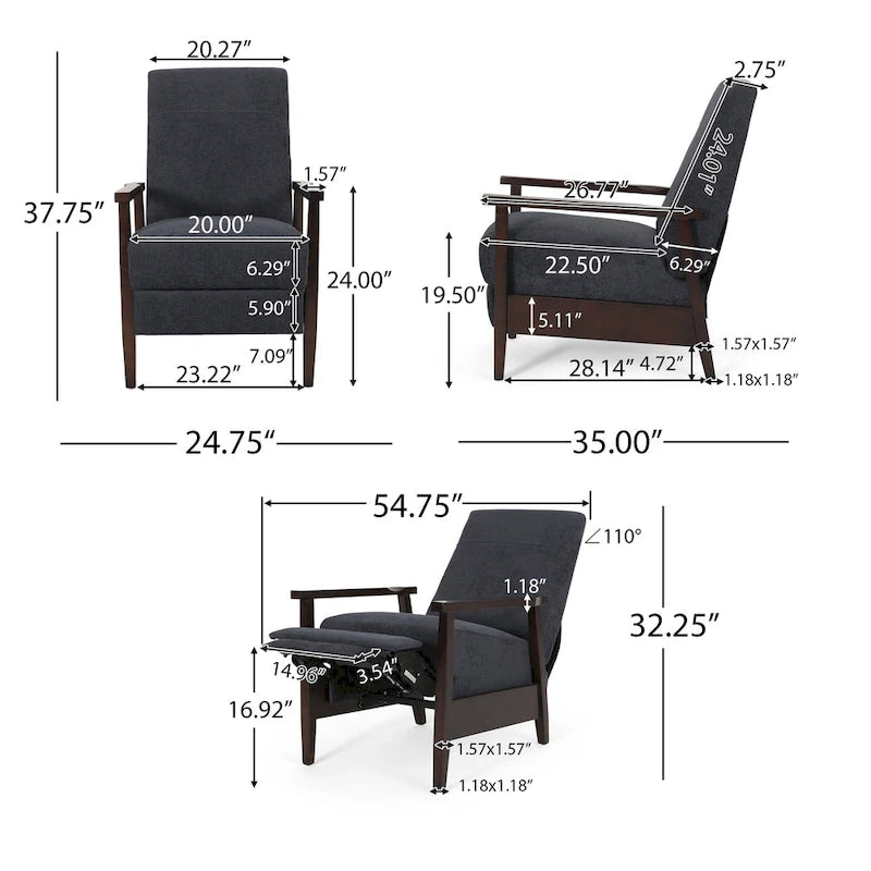 Upholstered Pushback Recliner with Wood Frame