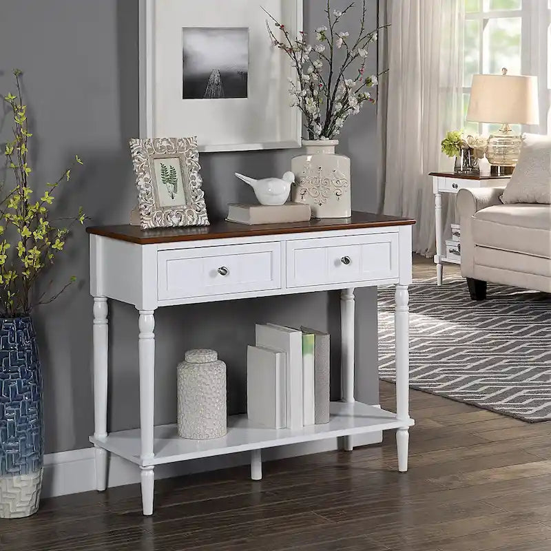 French Country 2-Drawer Hall Table with Lower Shelf