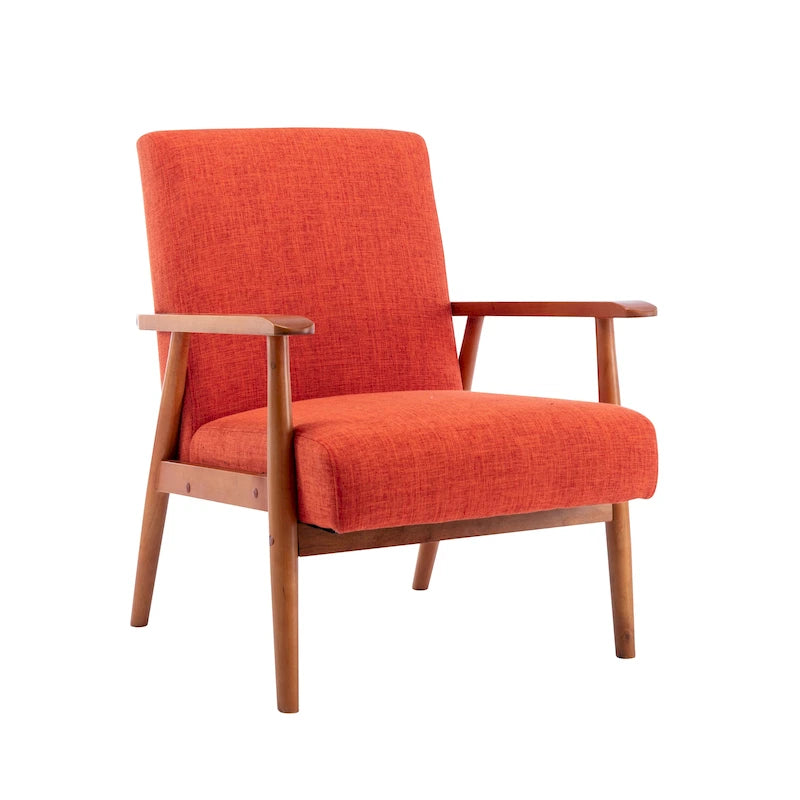 Fabric Accent Chair with Rubberwood Legs and Armrests