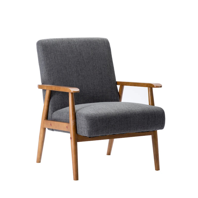 Fabric Accent Chair with Rubberwood Legs and Armrests