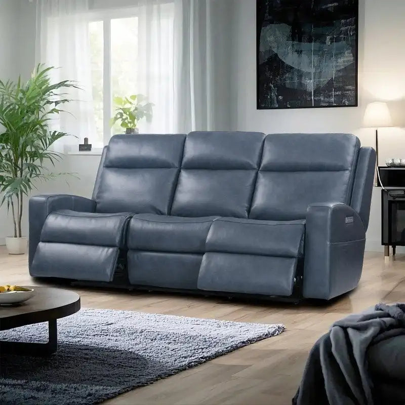 Power Reclining Sofa with Leather Seating, USB-C and Adjustable Headrests