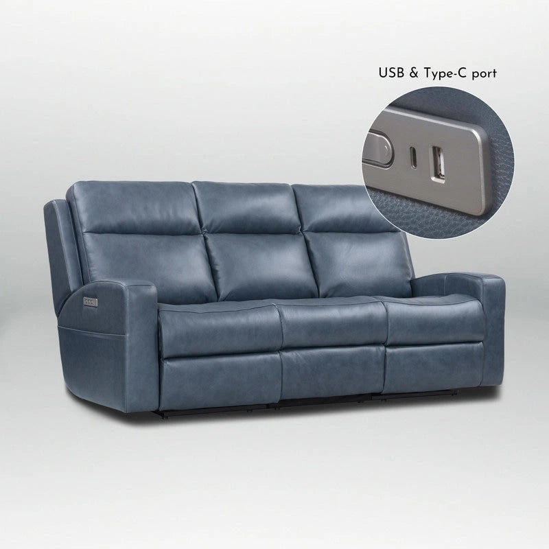Power Reclining Sofa with Leather Seating, USB-C and Adjustable Headrests