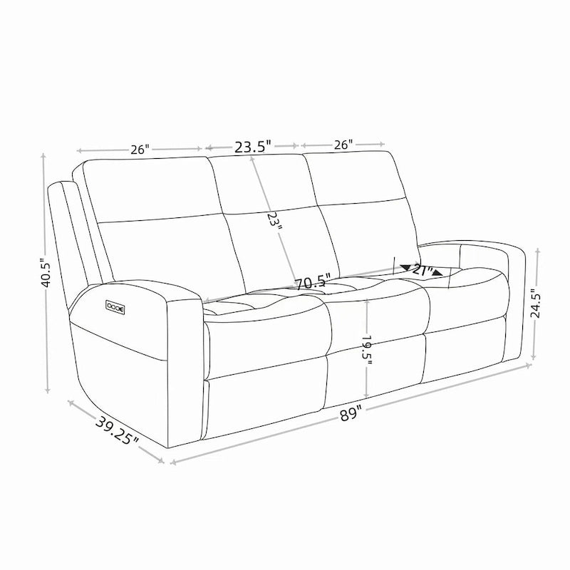 Power Reclining Sofa with Leather Seating, USB-C and Adjustable Headrests