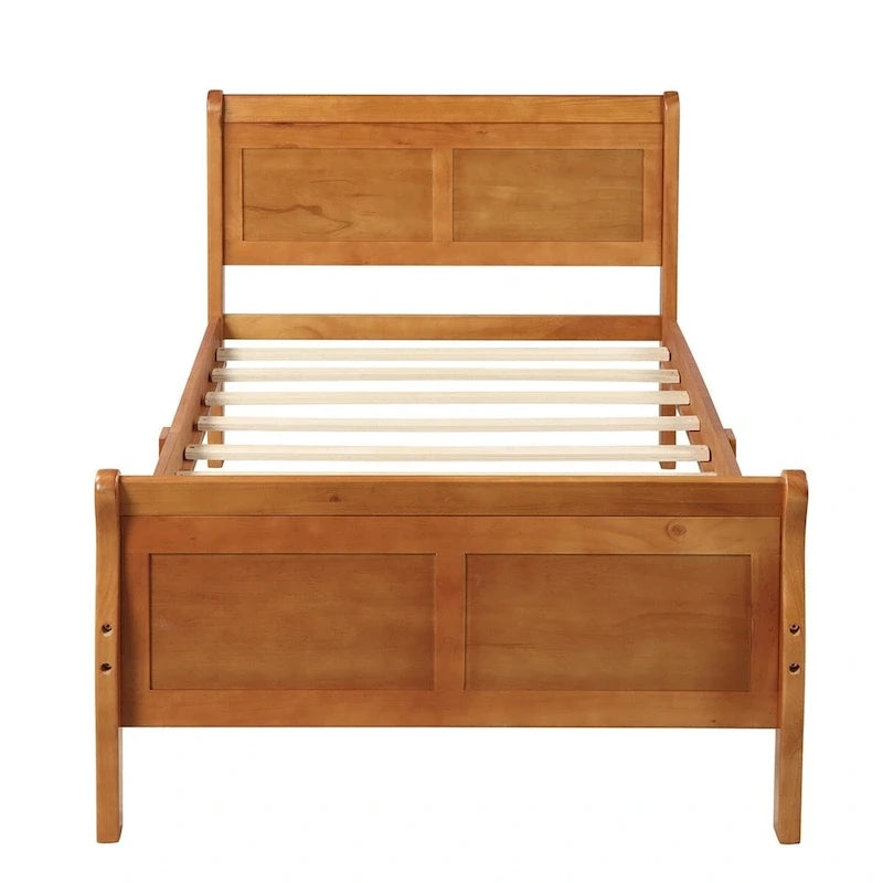 Wood Twin Sleigh Bed with Headboard and Footboard