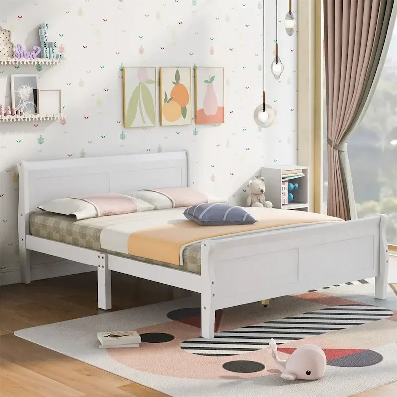 Wood Twin Sleigh Bed with Headboard and Footboard