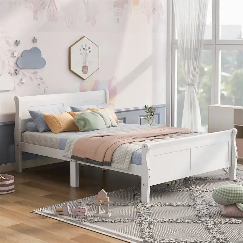 Wood Twin Sleigh Bed with Headboard and Footboard