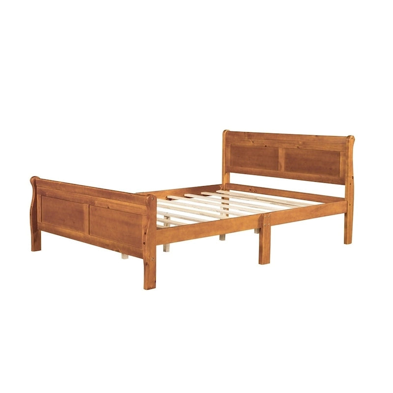 Wood Twin Sleigh Bed with Headboard and Footboard