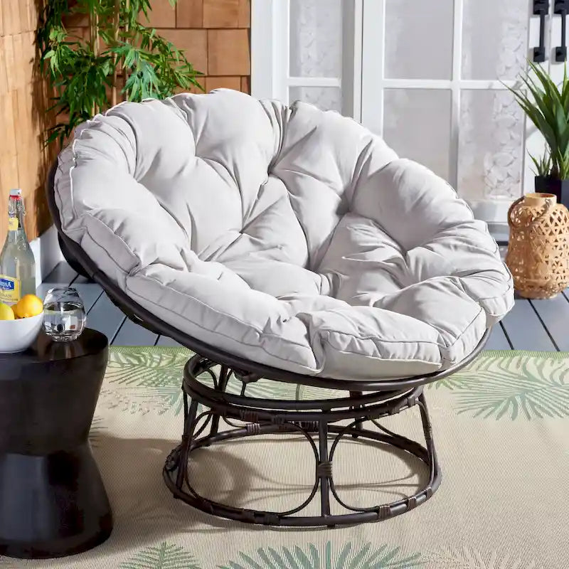 Outdoor Papasan Chair with Grey Upholstery, 45 x 45 x 33 Inches