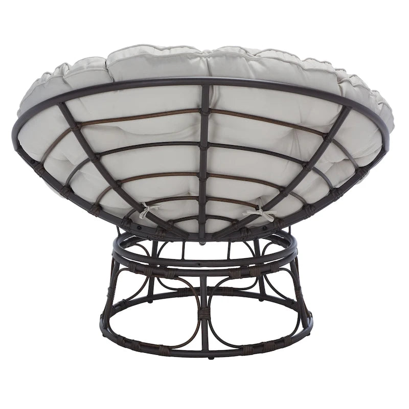 Outdoor Papasan Chair with Grey Upholstery, 45 x 45 x 33 Inches
