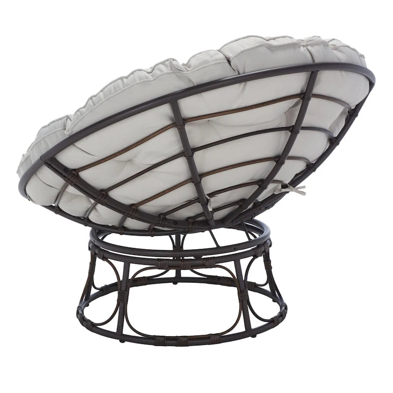 Outdoor Papasan Chair with Grey Upholstery, 45 x 45 x 33 Inches