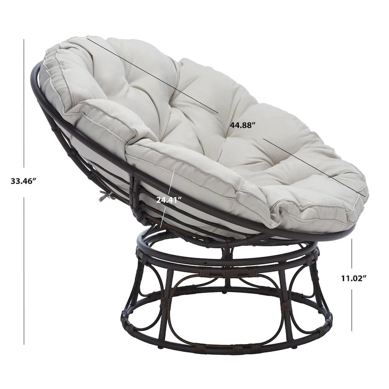 Outdoor Papasan Chair with Grey Upholstery, 45 x 45 x 33 Inches