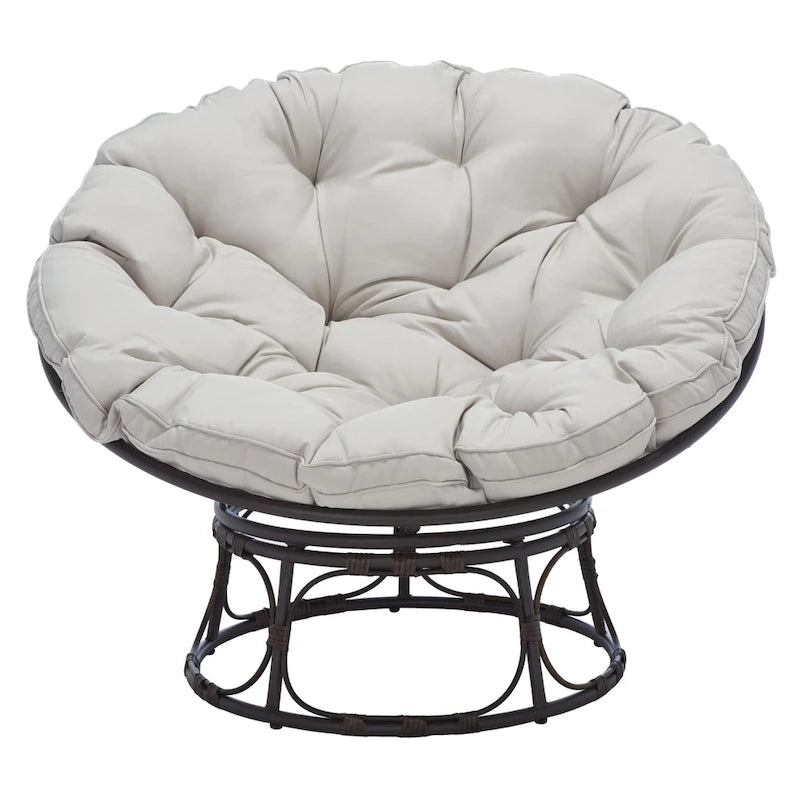 Outdoor Papasan Chair with Grey Upholstery, 45 x 45 x 33 Inches