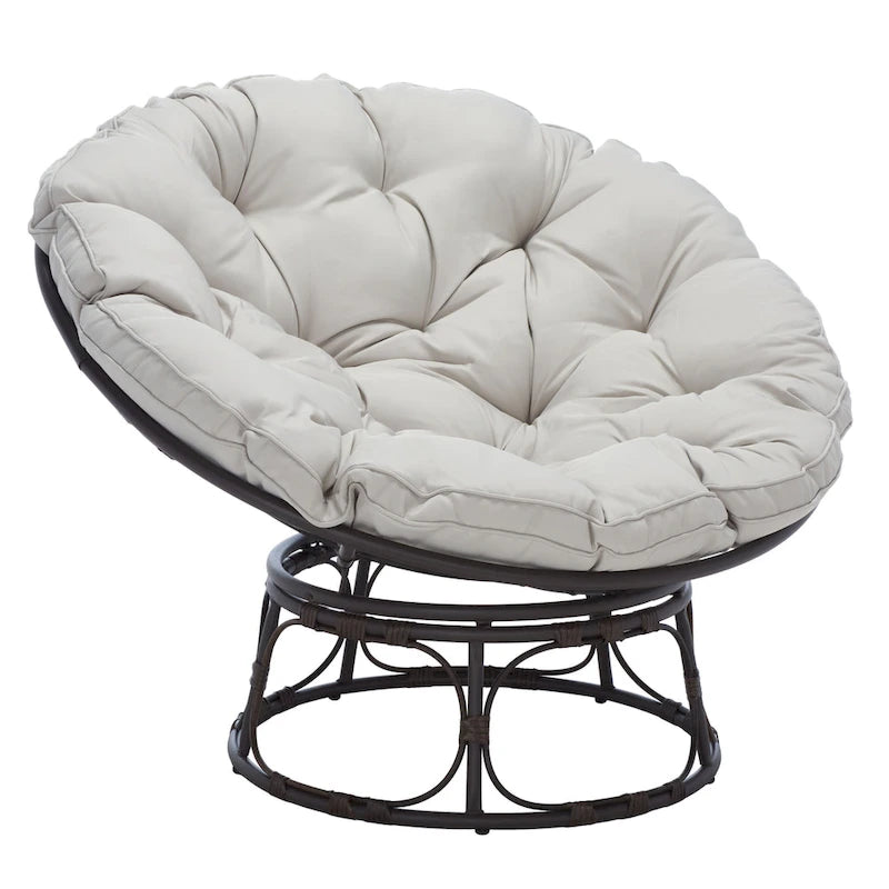 Outdoor Papasan Chair with Grey Upholstery, 45 x 45 x 33 Inches