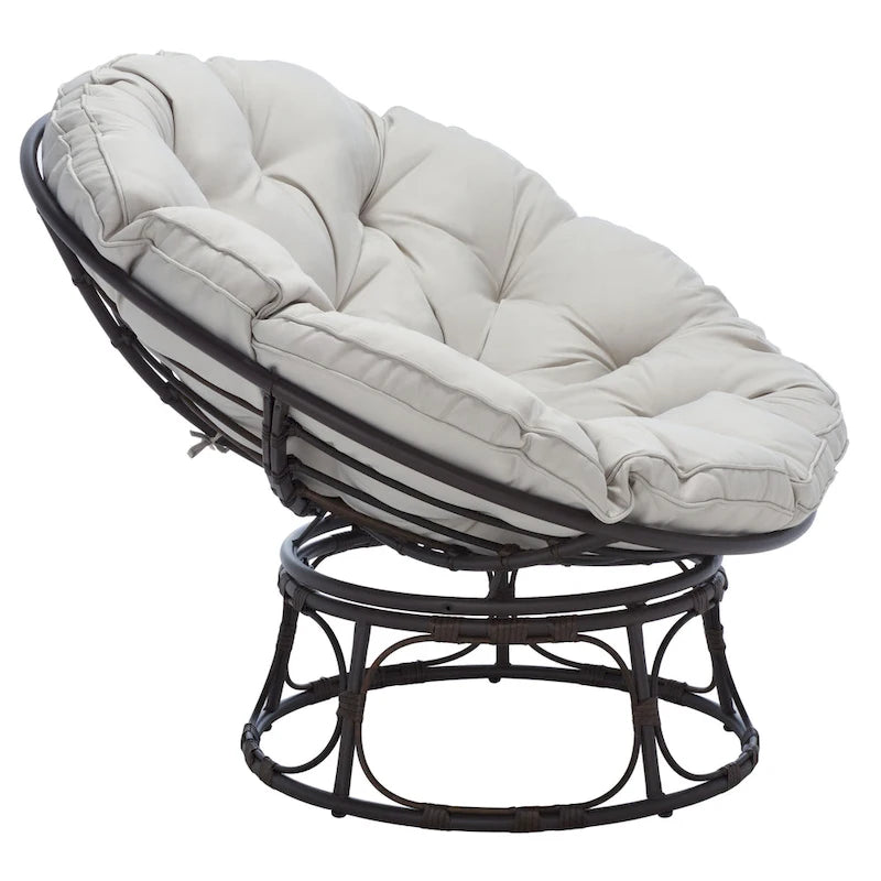 Outdoor Papasan Chair with Grey Upholstery, 45 x 45 x 33 Inches