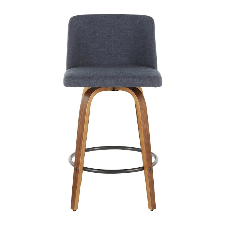 Set of 2 Swivel Counter Stools with Black Round Footrests