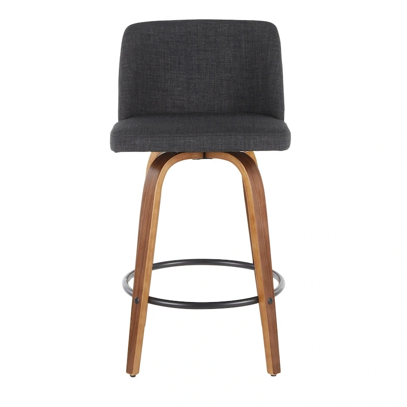 Set of 2 Swivel Counter Stools with Black Round Footrests