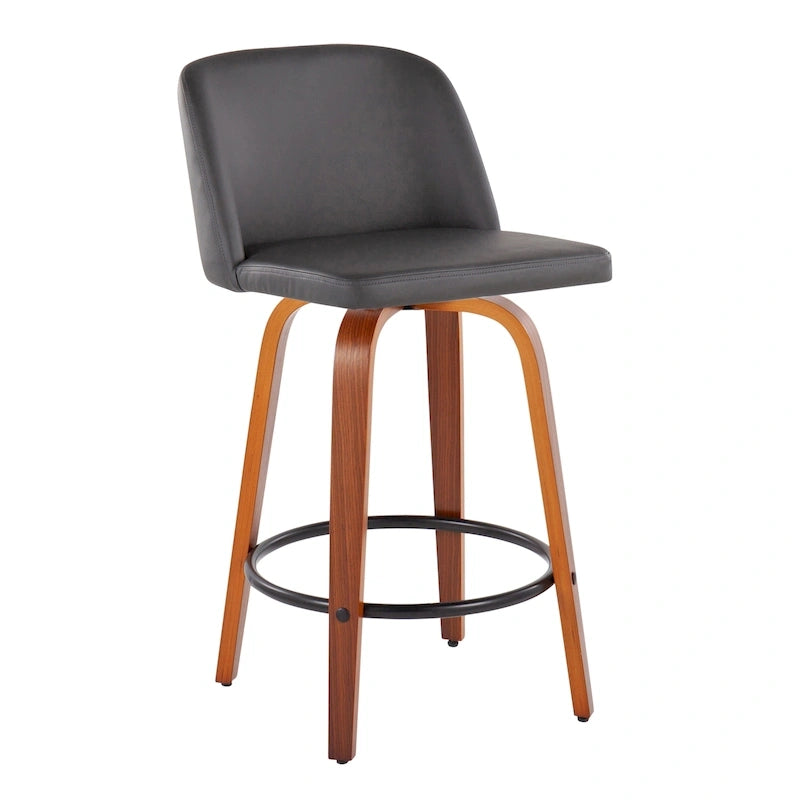 Set of 2 Swivel Counter Stools with Black Round Footrests