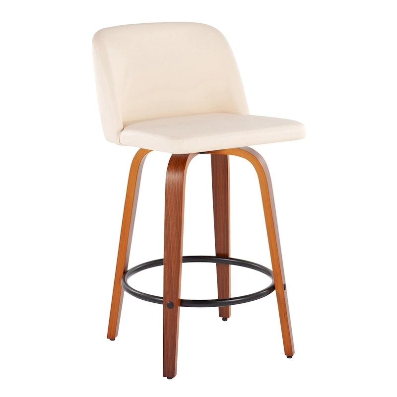 Set of 2 Swivel Counter Stools with Black Round Footrests