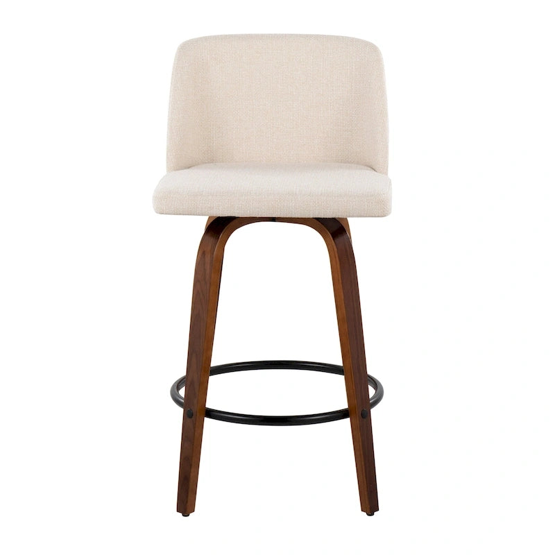 Set of 2 Swivel Counter Stools with Black Round Footrests