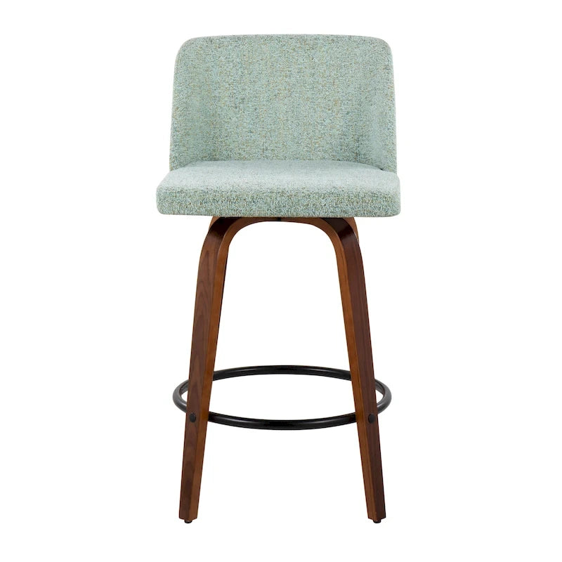 Set of 2 Swivel Counter Stools with Black Round Footrests