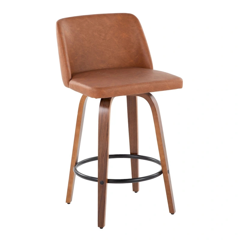 Set of 2 Swivel Counter Stools with Black Round Footrests