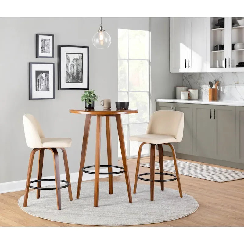 Set of 2 Swivel Counter Stools with Black Round Footrests