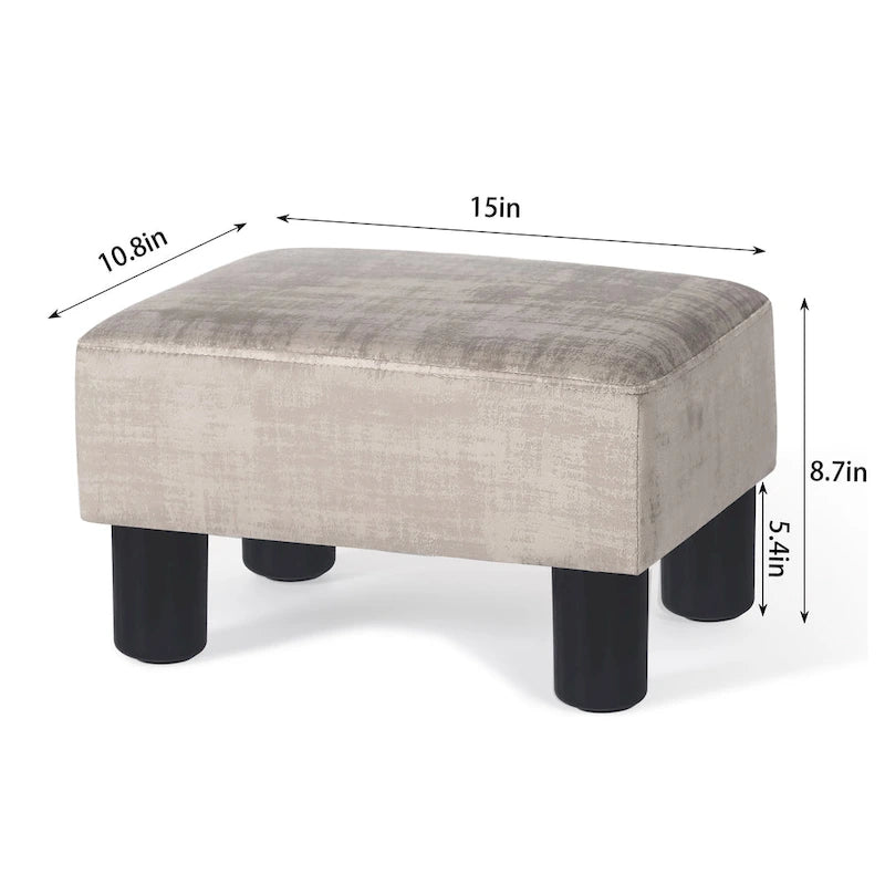 15-Inch Velvet Ottoman Footstool with Hidden Storage