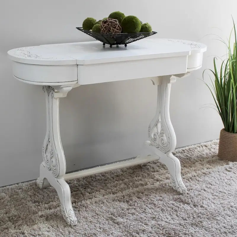 Carved Hardwood Writing Table with Drawers