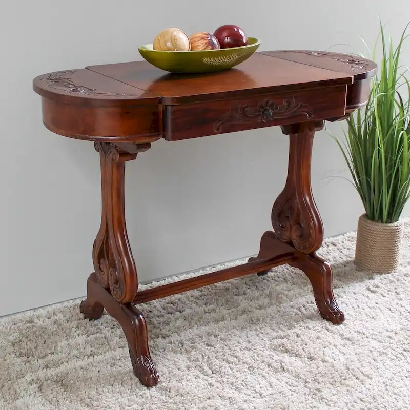 Carved Hardwood Writing Table with Drawers