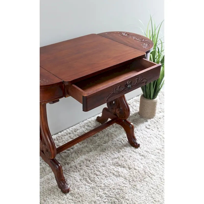 Carved Hardwood Writing Table with Drawers